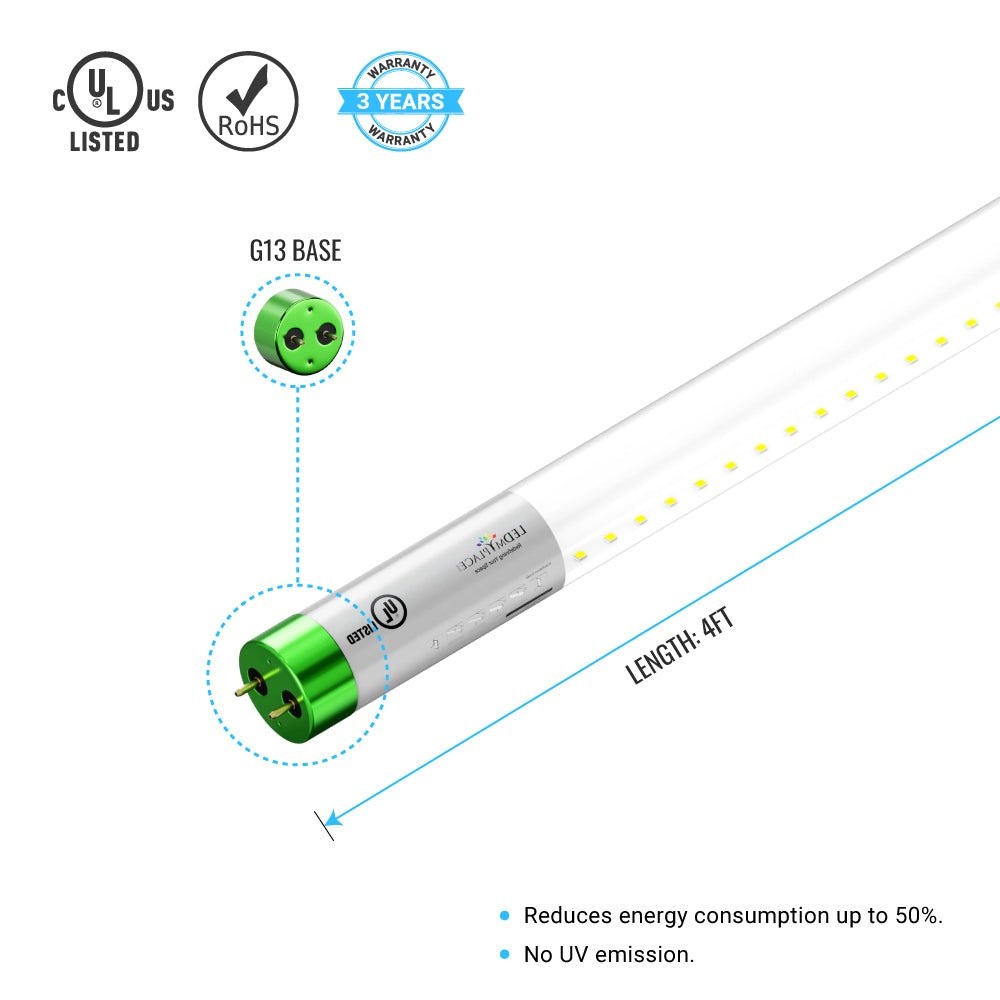 T8 4ft LED Tube/Bulb - Glass 18W 1800 Lumens 4000K Clear, Single Ended Power - Ballast Bypass