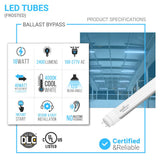 T8 4ft LED Tube/Bulb - Glass 18W 1800 Lumens 4000K Frosted, Single Ended Power - Ballast Bypass