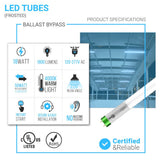 T8 4ft LED Tube/Bulb - Glass 18W 1800 Lumens 4000K Frosted, Single Ended Power - Ballast Bypass