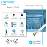 T8 4ft LED Tube/Bulb - Glass 18W 1800 Lumens 5000K Clear, G13 Base, Single Ended power - Ballast Bypass