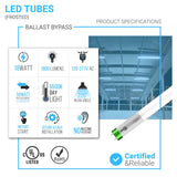 T8 4ft LED Tube/Bulb - Glass 18W 1800 Lumens 6500K Frosted, Single Ended Power - Ballast Bypass