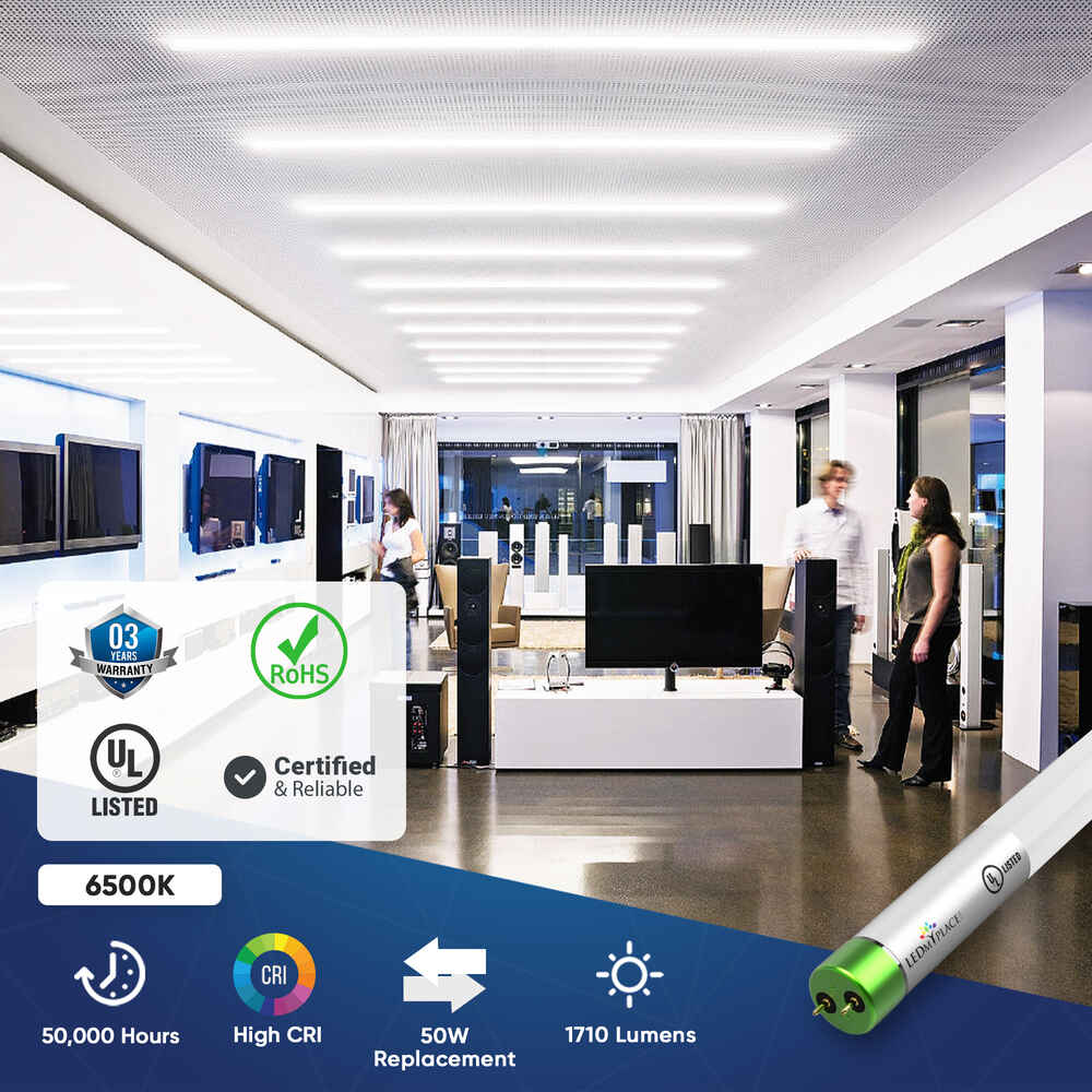 T8 4ft LED Tube/Bulb - Glass 18W 1800 Lumens 6500K Frosted, Single Ended Power - Ballast Bypass