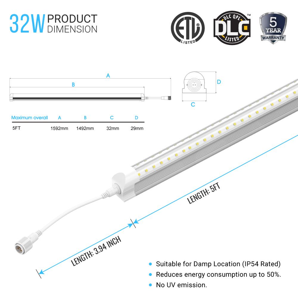 T8 5ft LED Freezer/Cooler Tube Light, V Shape, 36W 5000K, Clear, Refrigerator LED Light - Walk-in Cooler Light