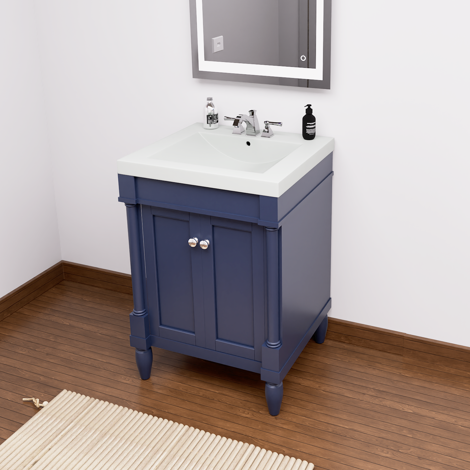 Torino 24 In. Navy Blue Freestanding Solid Wood Bathroom Vanity with Porcelain Sink Top