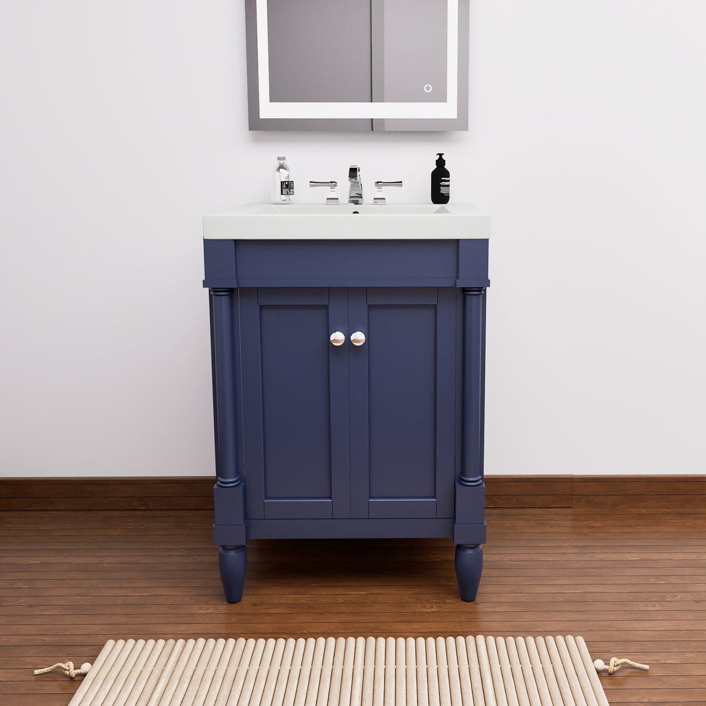 Torino 24 In. Navy Blue Freestanding Solid Wood Bathroom Vanity with Porcelain Sink Top