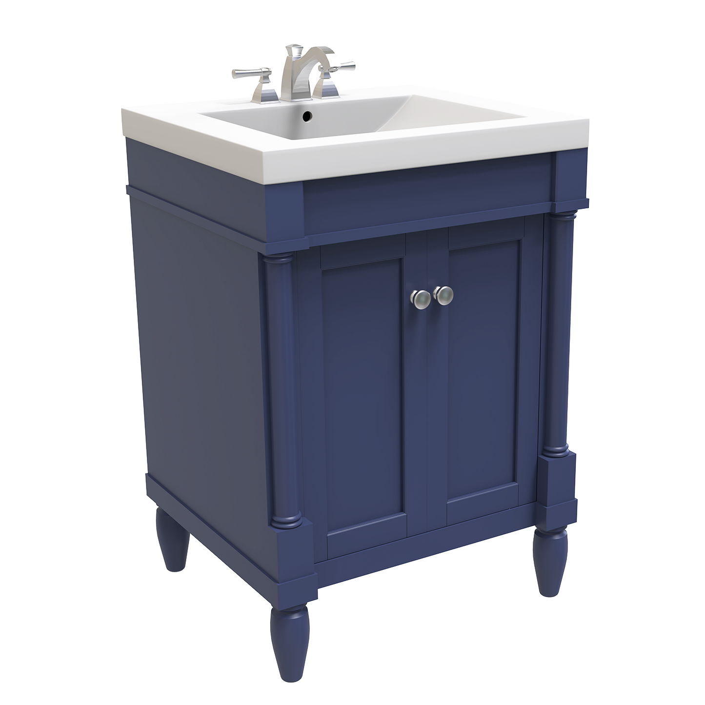Torino 24 In. Navy Blue Freestanding Solid Wood Bathroom Vanity with Porcelain Sink Top