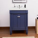 Torino 24 In. Navy Blue Freestanding Solid Wood Bathroom Vanity with Porcelain Sink Top