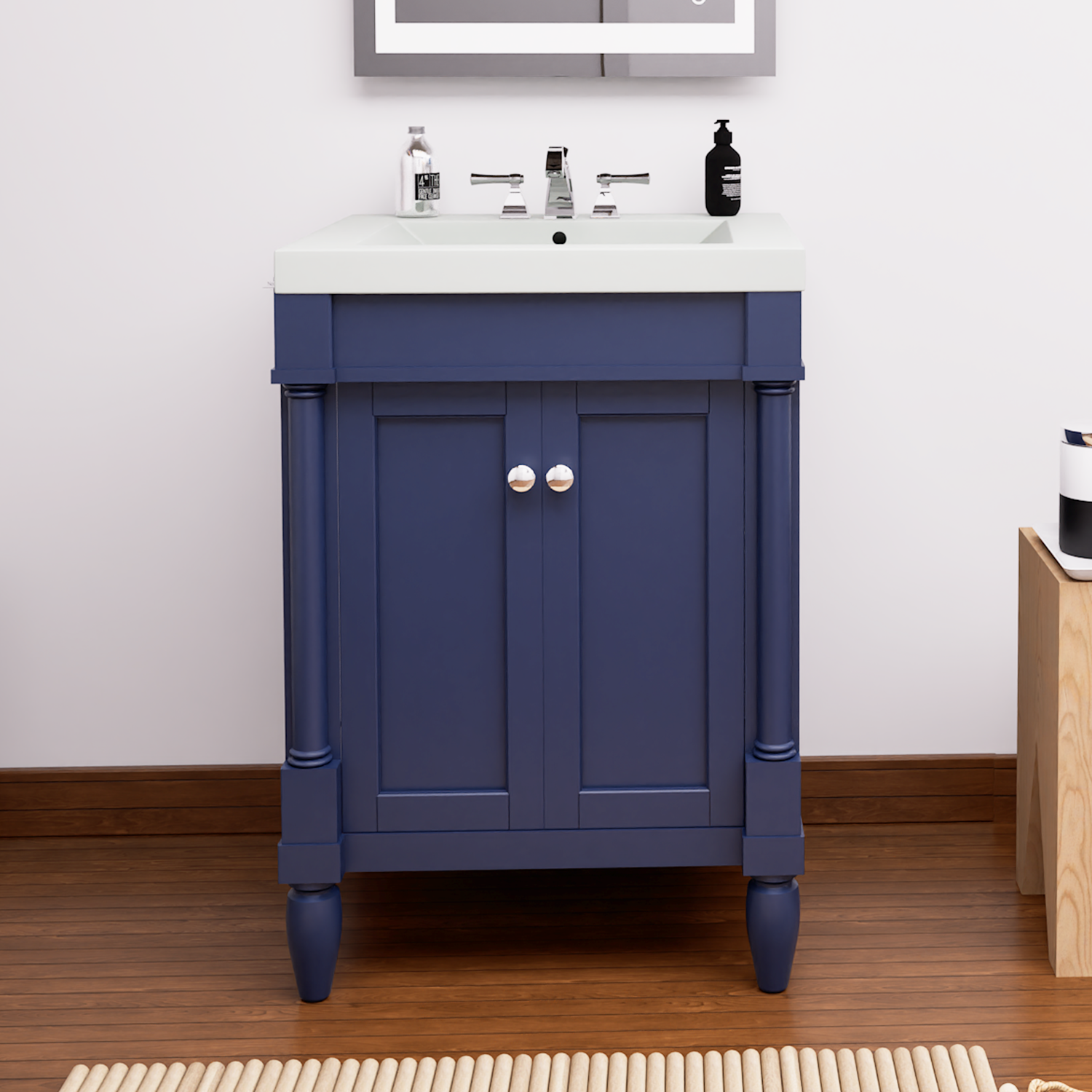 Torino 24 In. Navy Blue Freestanding Solid Wood Bathroom Vanity with Porcelain Sink Top