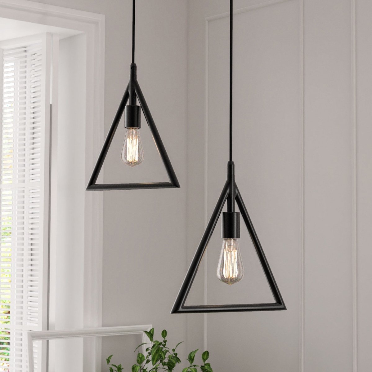 Triangle Shape Pendant Lighting Fixture, E26 Base, Matte Black Finish, UL Listed
