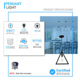 Triangle Shape Pendant Lighting Fixture, E26 Base, Matte Black Finish, UL Listed