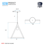 Triangle Shape Pendant Lighting Fixture, E26 Base, Matte Black Finish, UL Listed