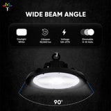 UFO LED High Bay Light 150/120/100 Watt Adjustable, 4000K Cool White, 150LM/W-155LM/W, 120-277VAC, IP65, UL, DLC Listed, 1-10V Dim, For LED Warehouse Lighting Retail Workshop Garage Factory Barn Lighting