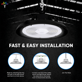 UFO LED High Bay Light 150/120/100 Watt Adjustable, 5700K, 150LM/W-155LM/W, 120-277VAC, IP65, UL, DLC Listed, 1-10V Dim, For Warehouse Factory Workshops Gymnasium & Supermarket Lighting