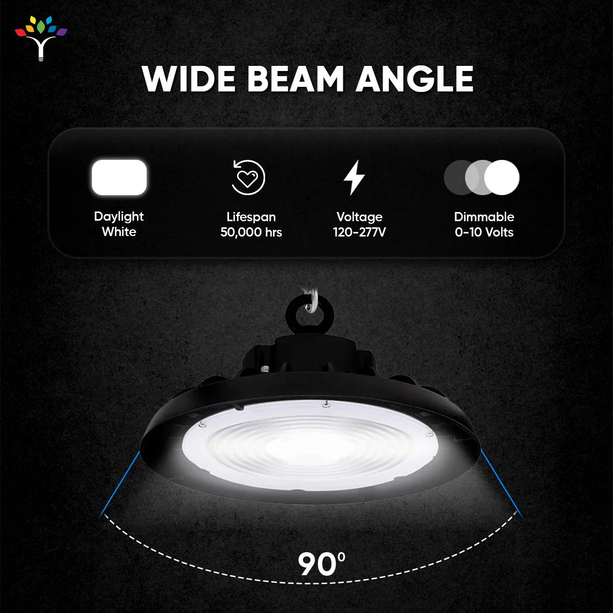 UFO LED High Bay Light 150/120/100 Watt Adjustable, 5700K, 150LM/W-155LM/W, 120-277VAC, IP65, UL, DLC Listed, 1-10V Dim, For Warehouse Factory Workshops Gymnasium & Supermarket Lighting