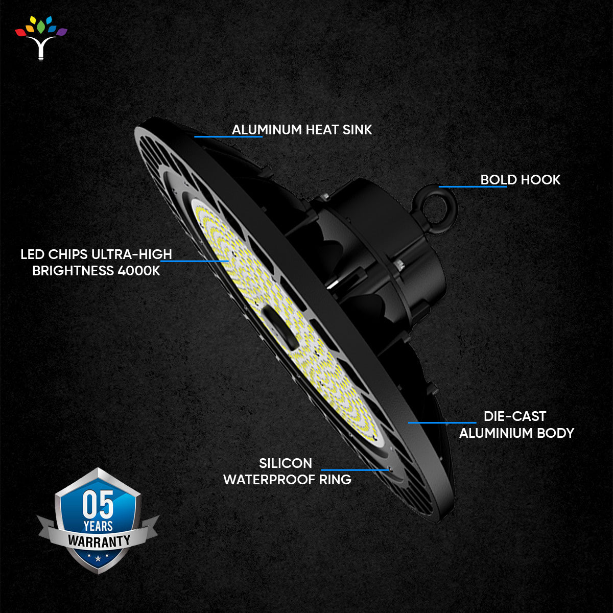 UFO LED High Bay Light 150/120/100 Watt Adjustable, 5700K, 150LM/W-155LM/W, AC277-480V High Voltage, IP65, UL, DLC Listed, 1-10V Dim, For Warehouse Barn Airport Workshop Garage Factory