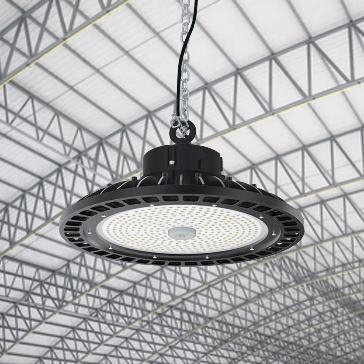 UFO LED High Bay Light 150/120/100 Watt Adjustable, 5700K, 150LM/W-155LM/W, AC277-480V High Voltage, IP65, UL, DLC Listed, 1-10V Dim, For Warehouse Barn Airport Workshop Garage Factory