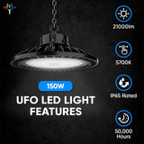 UFO LED High Bay Light 150/120/100 Watt Adjustable, 5700K, 150LM/W-155LM/W, AC277-480V High Voltage, IP65, UL, DLC Listed, 1-10V Dim, For Warehouse Barn Airport Workshop Garage Factory