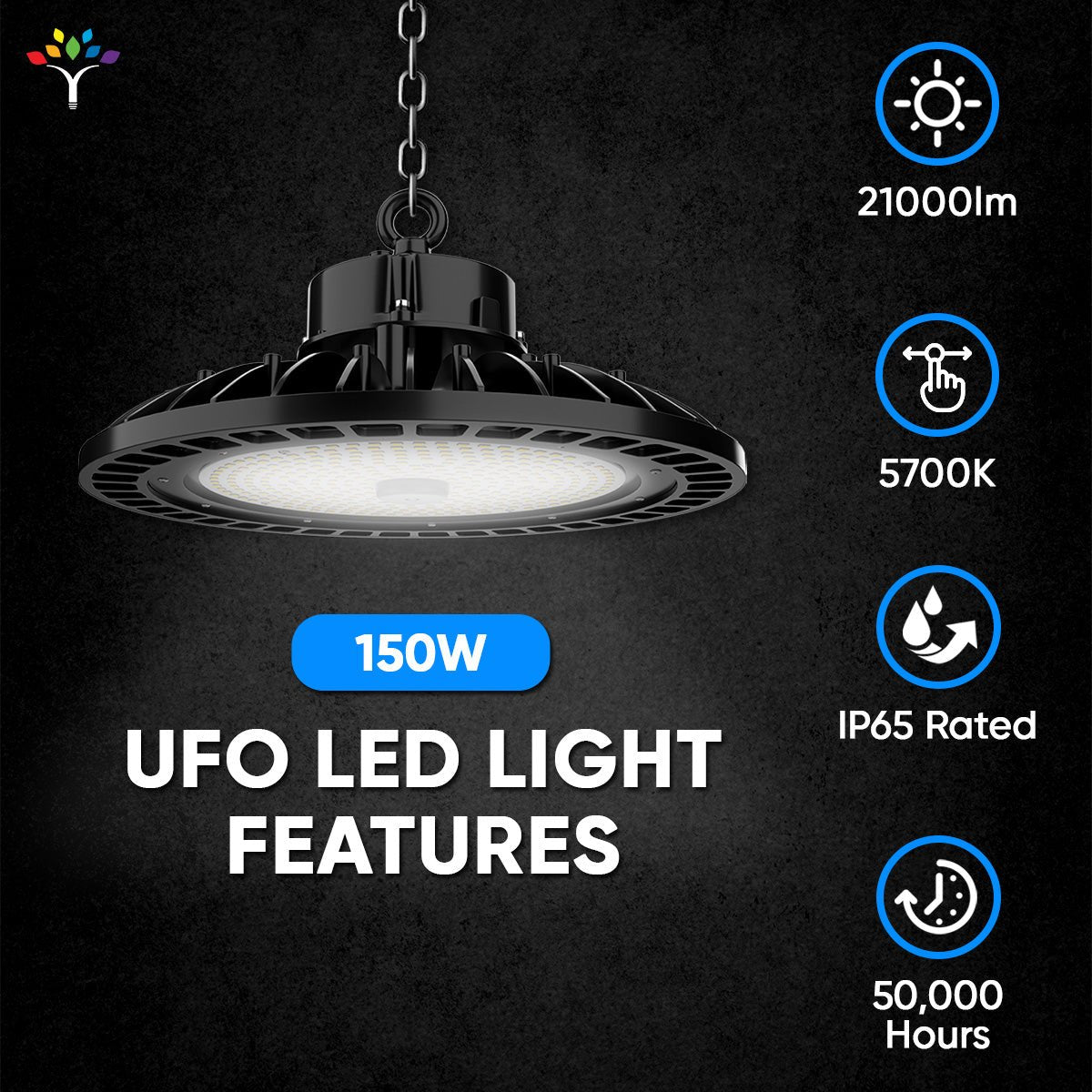 UFO LED High Bay Light 150/120/100 Watt Adjustable, 5700K, 150LM/W-155LM/W, AC277-480V High Voltage, IP65, UL, DLC Listed, 1-10V Dim, For Warehouse Barn Airport Workshop Garage Factory
