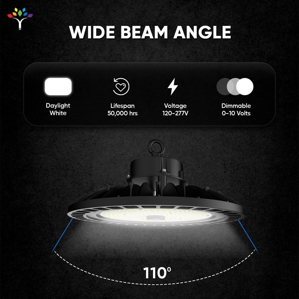 UFO LED High Bay Light 150/120/100 Watt Adjustable, 5700K, 150LM/W-155LM/W, AC277-480V High Voltage, IP65, UL, DLC Listed, 1-10V Dim, For Warehouse Barn Airport Workshop Garage Factory