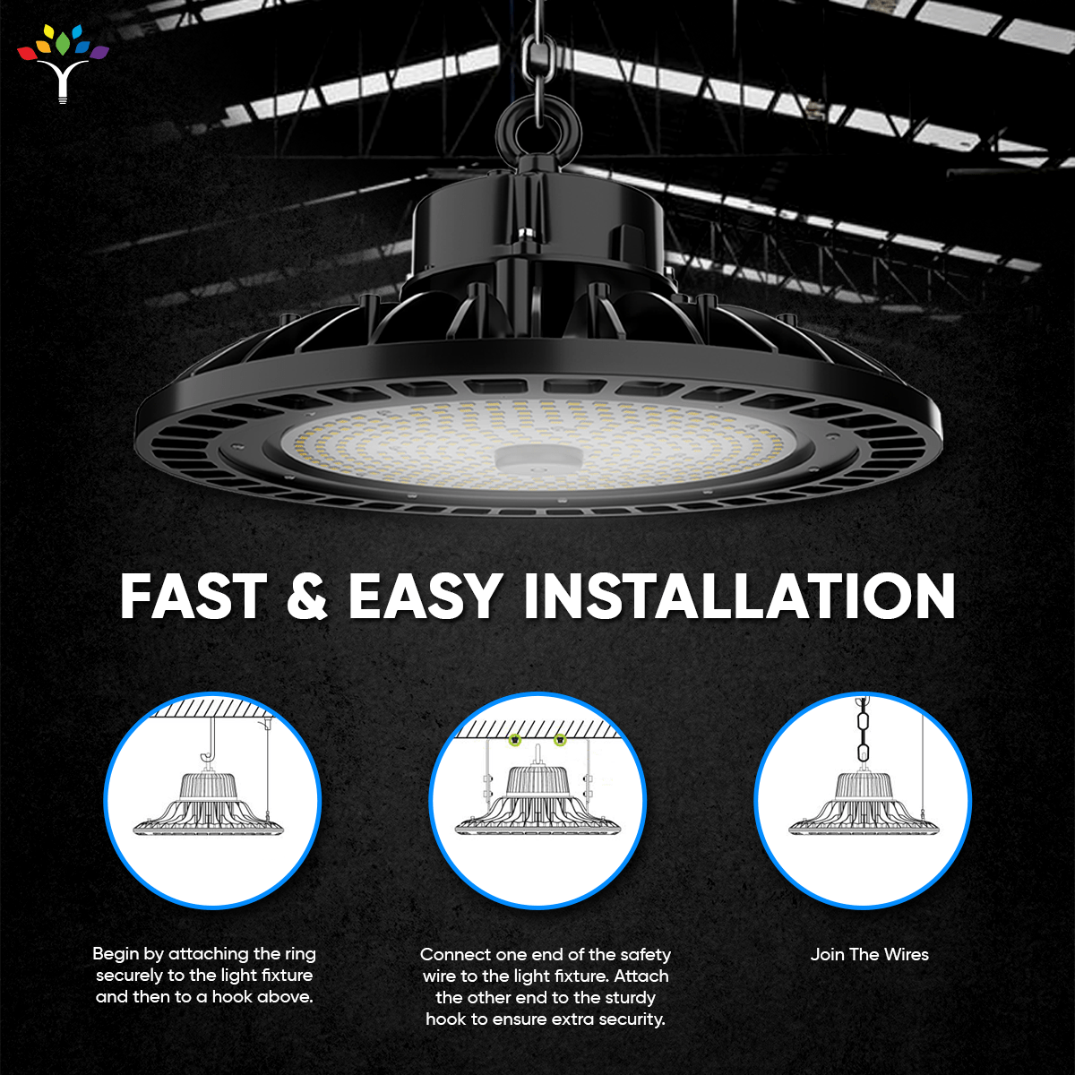 UFO LED High Bay Light 150/120/100 Watt Adjustable, 5700K, 150LM/W-155LM/W, AC277-480V High Voltage, IP65, UL, DLC Listed, 1-10V Dim, For Warehouse Barn Airport Workshop Garage Factory