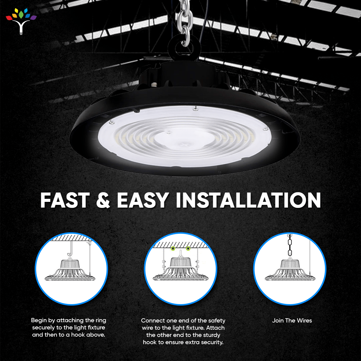 UFO LED High Bay Light 240/220/200 Watt Adjustable, 5700K, 155LM/W-155LM/W, 120-277VAC, IP65, UL, DLC Listed, 1-10V Dim, For Warehouse Factory Workshops Gymnasium & Supermarket Lighting