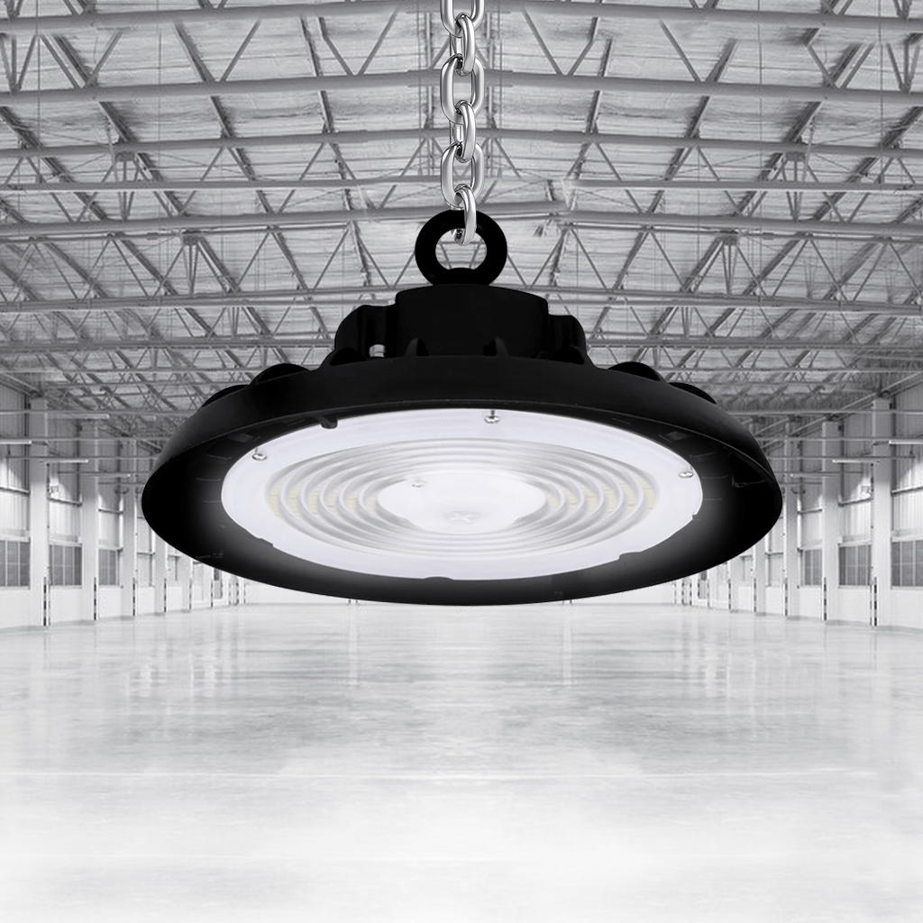 UFO LED High Bay Light 240/220/200 Watt Adjustable, 5700K, 155LM/W-155LM/W, 120-277VAC, IP65, UL, DLC Listed, 1-10V Dim, For Warehouse Factory Workshops Gymnasium & Supermarket Lighting
