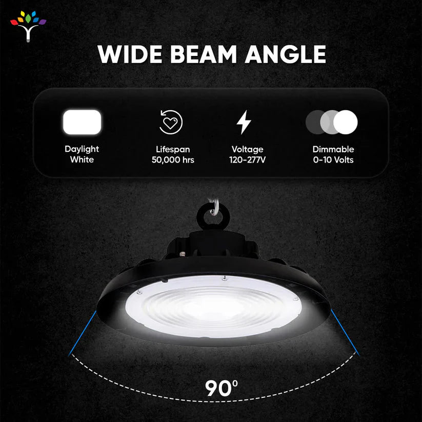 UFO LED High Bay Light  240W/220W/200W Wattage Adjustable, 4000K, 150 LM/W, DLC Premium 1-10V Dimmable,  AC120-277V, Commercial LED Light for Barn Workshop Warehouse Gym Airport Lights