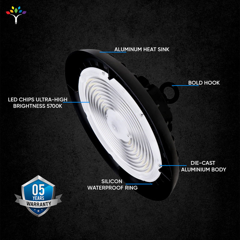 UFO LED High Bay Light  240W/220W/200W Wattage Adjustable, 4000K, 150 LM/W, DLC Premium 1-10V Dimmable,  AC120-277V, Commercial LED Light for Barn Workshop Warehouse Gym Airport Lights