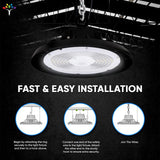 UFO LED High Bay Light, 240W/220W/200W Wattage Adjustable, 5700K 150 LM/W, Waterproof IP65, 1-10V Dimmable, AC277-480V High Voltage, UL, DLC Listed, For Factory, Workshop, Barn, Garage, Commercial Shop, Warehouse, Airport