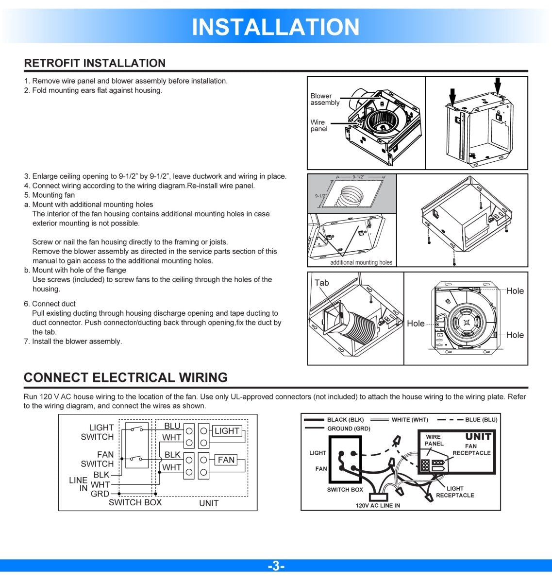 Ultra Quiet Bathroom Exhaust Fan w/ LED Light 4000K, 1000LM, 100 CFM, 0.8 Sones, Ceiling/Wall Mounted