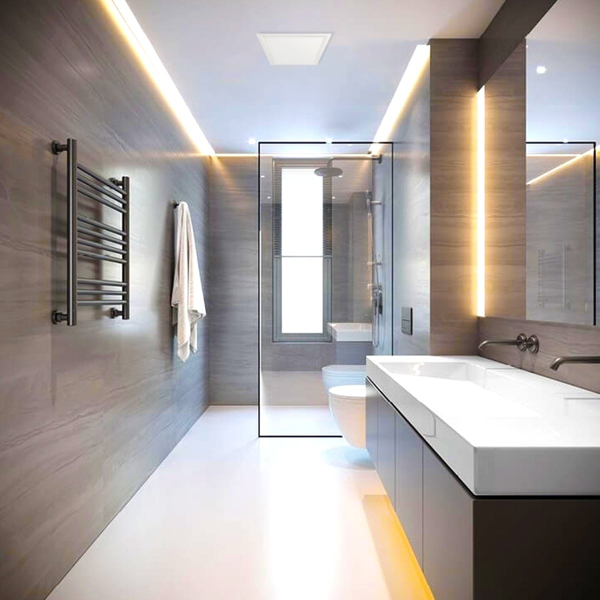 Quiet Exhaust Fan for Bathroom with Square Flat Panel Light 8W, 4000K 1000LM, 50-100 CFM, <0.3-0.7 Sones, Ceiling/Wall Mounted