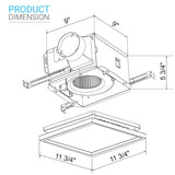 Quiet Exhaust Fan for Bathroom with Square Flat Panel Light 8W, 4000K 1000LM, 50-100 CFM, <0.3-0.7 Sones, Ceiling/Wall Mounted
