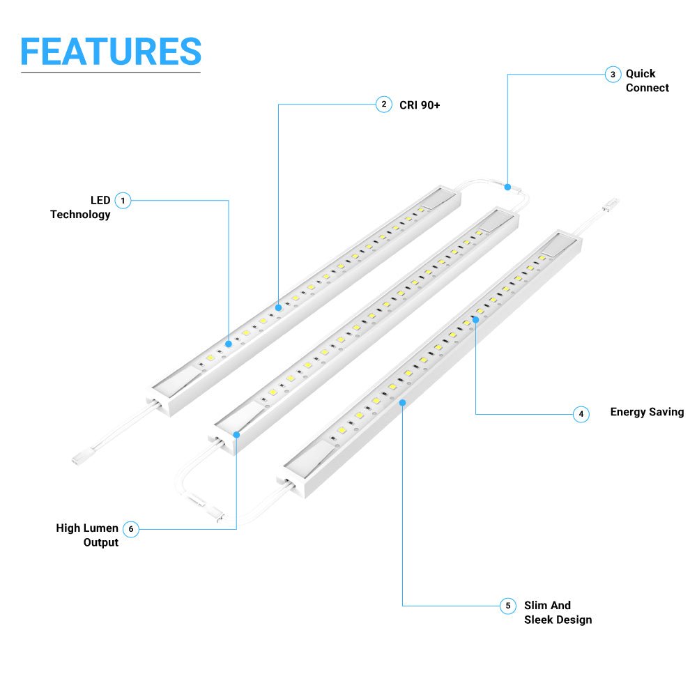 Under Cabinet LED Lighting Kit, Direct Plug-In, 12 Inch, Linkable LED Light Bar, 3-Piece Kit, 3x3.6Watt 330 LM,White - Under Counter Lights for Kitchen,Desk,Wardrobe,Closets ,Cupboard