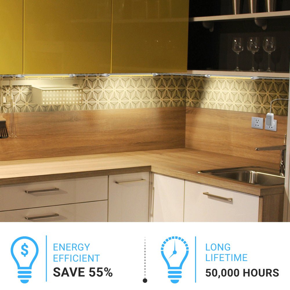 Under Cabinet LED Lighting Kit, Direct Plug-In, 12 Inch, Linkable LED Light Bar, 3-Piece Kit, 3x3.6Watt 330 LM,White - Under Counter Lights for Kitchen,Desk,Wardrobe,Closets ,Cupboard