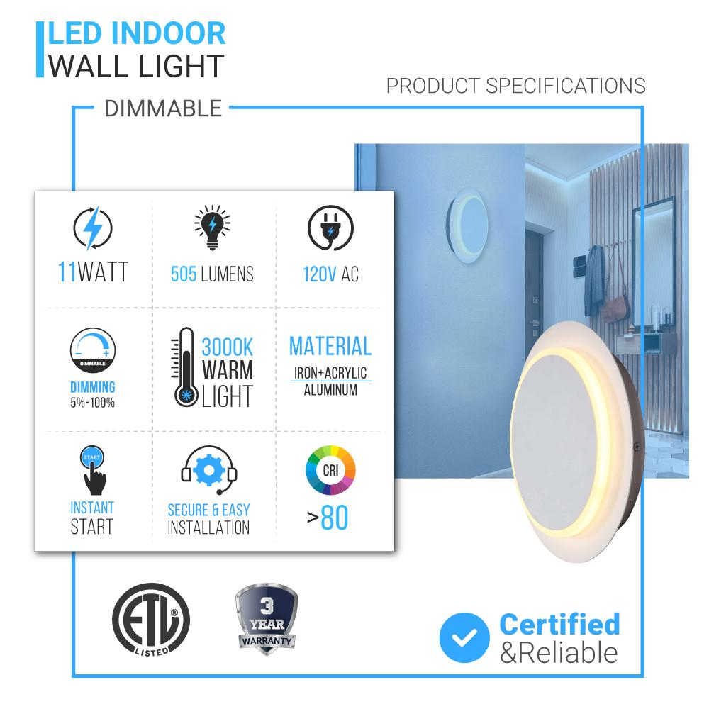 Unique Circular LED Wall Sconce, 11W, 3000K, Diameter 9.9 inch, Modern Round Lamp