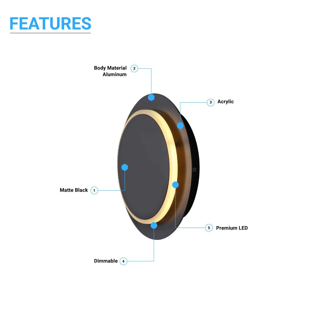 Unique Circular LED Wall Sconce, 11W, 3000K, Diameter 9.9 inch, Modern Round Lamp