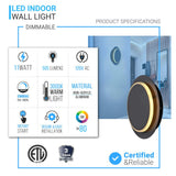 Unique Circular LED Wall Sconce, 11W, 3000K, Diameter 9.9 inch, Modern Round Lamp
