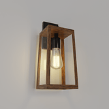 Wall Lights, Exterior Light Fixture, Clear Glass Garage Light, Modern Outdoor Lights Sconce with Waterproof, for Patio, E26 Socket Black+Wood Finish - 5.75"L x 6.1"W x 13.78"H