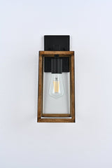 Wall Lights, Exterior Light Fixture, Clear Glass Garage Light, Modern Outdoor Lights Sconce with Waterproof, for Patio, E26 Socket Black+Wood Finish - 5.75"L x 6.1"W x 13.78"H