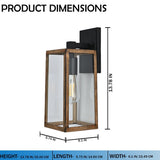 Wall Lights, Exterior Light Fixture, Clear Glass Garage Light, Modern Outdoor Lights Sconce with Waterproof, for Patio, E26 Socket Black+Wood Finish - 5.75"L x 6.1"W x 13.78"H