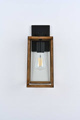Wall Lights, Exterior Light Fixture, Clear Glass Garage Light, Modern Outdoor Lights Sconce with Waterproof, for Patio, E26 Socket Black+Wood Finish - 5.75"L x 6.1"W x 13.78"H