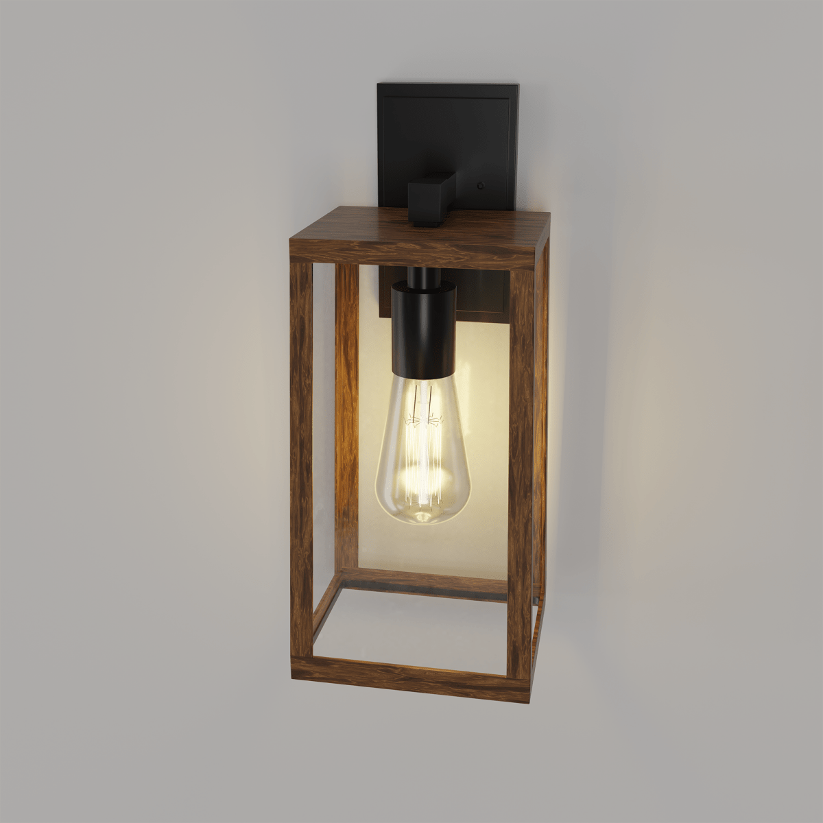 Wall Lights, Exterior Light Fixture, Clear Glass Garage Light, Modern Outdoor Lights Sconce with Waterproof, for Patio, E26 Socket Black+Wood Finish - 5.75"L x 6.1"W x 13.78"H