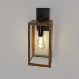 Wall Lights, Exterior Light Fixture, Clear Glass Garage Light, Modern Outdoor Lights Sconce with Waterproof, for Patio, E26 Socket Black+Wood Finish - 5.75"L x 6.1"W x 13.78"H