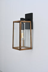 Wall Lights, Exterior Light Fixture, Clear Glass Garage Light, Modern Outdoor Lights Sconce with Waterproof, for Patio, E26 Socket Black+Wood Finish - 5.75"L x 6.1"W x 13.78"H