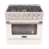 KUCHT Professional 36 in. 5.2 cu. ft. Natural Gas Range with Sealed Burners and Convection Oven in Stainless Steel with White Oven Door, White Knobs and Knobs Rings