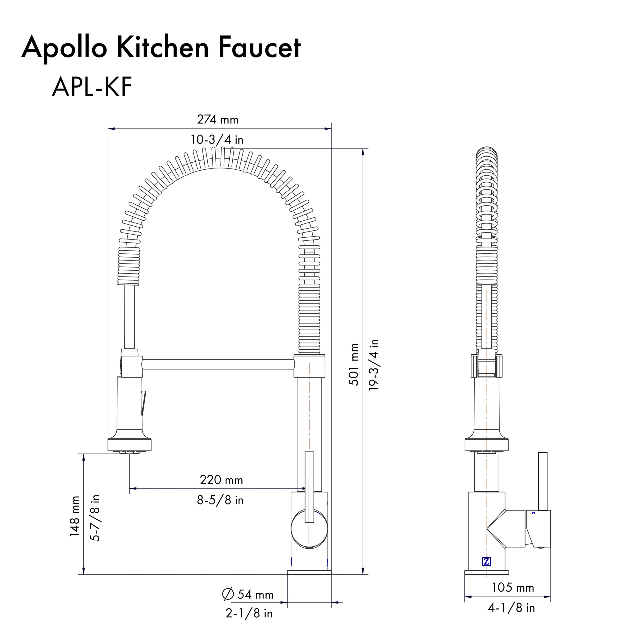ZLINE Autograph Edition Apollo Pull Down Spring Single Handle Kitchen Faucet in Brushed Nickel and Champagne Bronze (APL-KF-ZBNCB)