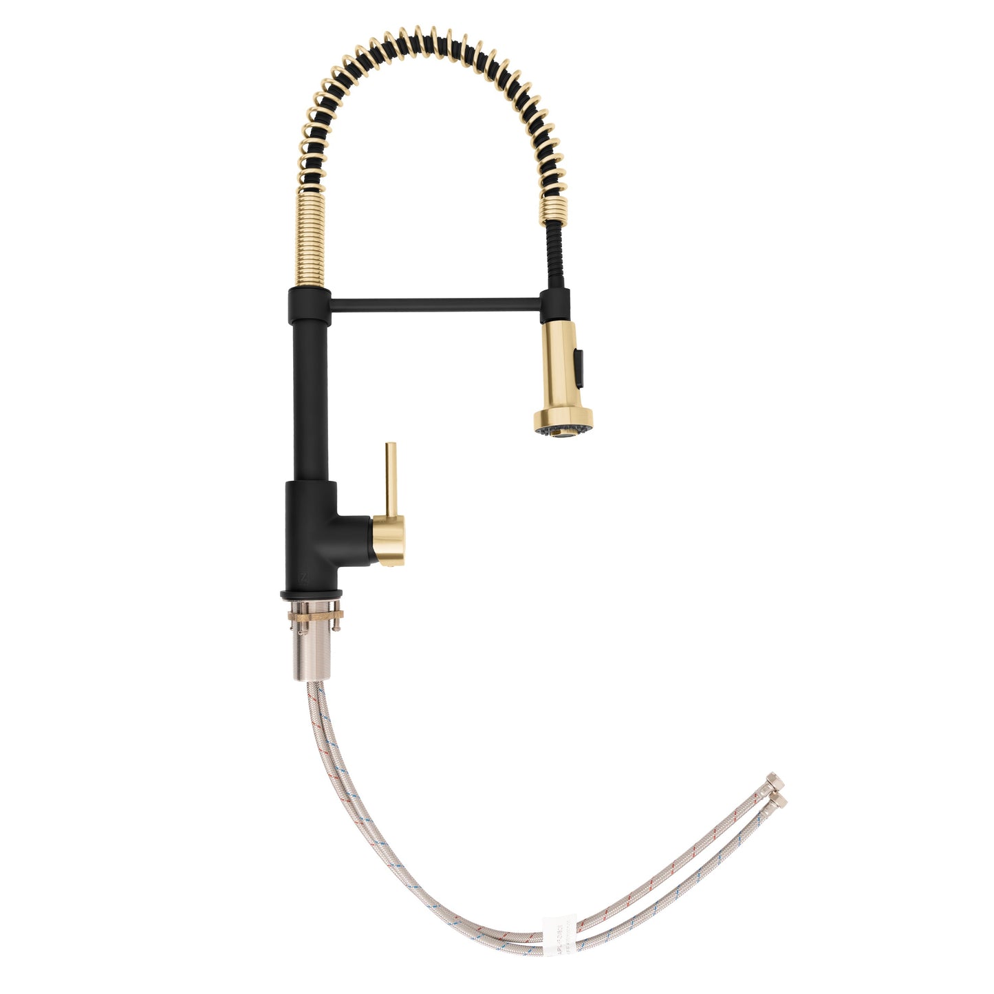 ZLINE Autograph Edition Apollo Pull Down Spring Single Handle Kitchen Faucet in Matte Black and Champagne Bronze (APL-KF-ZMBCB)