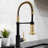 ZLINE Autograph Edition Apollo Pull Down Spring Single Handle Kitchen Faucet in Matte Black and Champagne Bronze (APL-KF-ZMBCB)