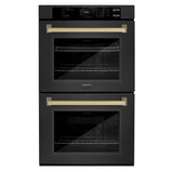 ZLINE 30 in. Autograph Edition Professional True Convection Double Wall Oven with Air Fry and Self Clean in Black Stainless Steel with Champagne Bronze Handles (WADBZ-30-CB)