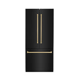ZLINE Autograph Edition 36 in. 19.6 cu. ft. French Door Built-In Bottom Freezer Refrigerator with Water Dispenser and Ice Maker in Black Stainless Steel with Champagne Bronze Accents (RBIVZ-BS-36-CB)